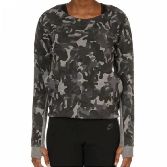 🔥Nike | Women’s grey camouflage color block back zip crewneck top, thumb hole XS - Picture 1 of 16